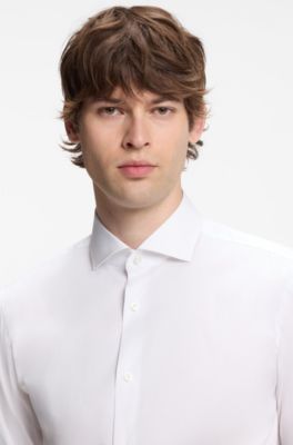 Slim-fit shirt in easy-iron cotton-blend poplin, White