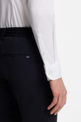 Slim-fit shirt in easy-iron cotton-blend poplin, White