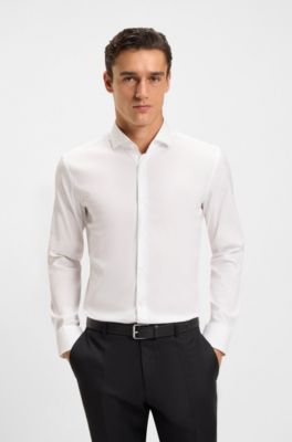 Slim-fit shirt in easy-iron cotton-blend poplin, White