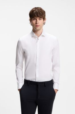 Slim-fit shirt in easy-iron cotton-blend poplin, White