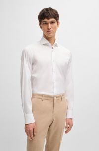 Chemise Slim Fit en popeline de coton mélangé facile à repasser, Blanc