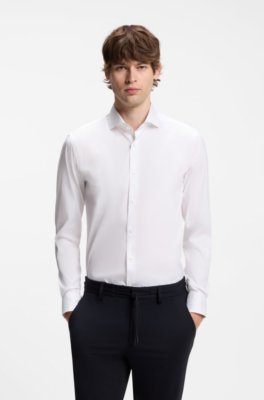 Slim-fit shirt in easy-iron cotton-blend poplin