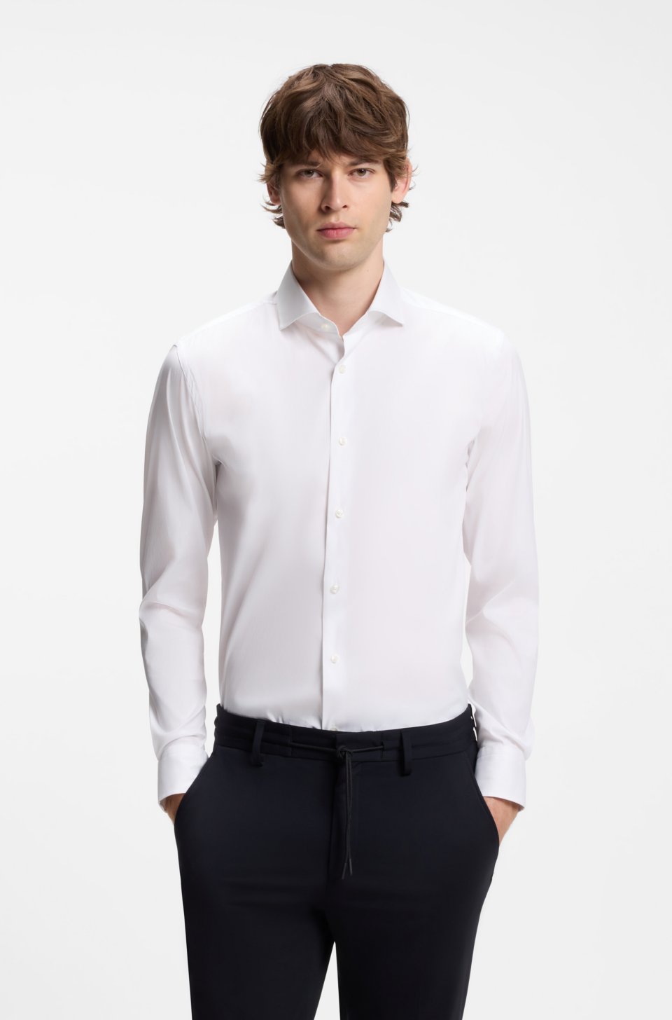 Slim-fit shirt in easy-iron cotton-blend poplin