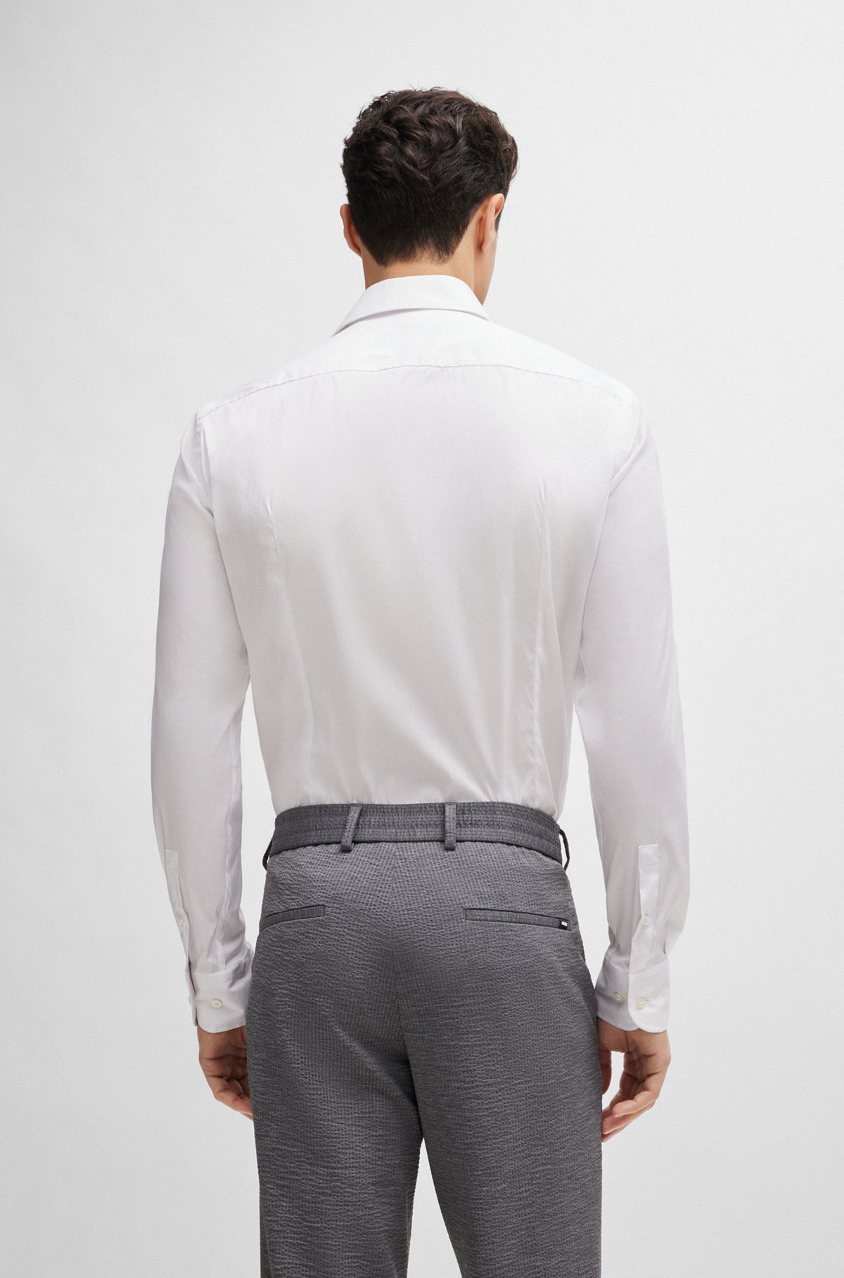 Slim-fit overhemd in gemakkelijk te strijken popeline van een katoenmix, Wit
