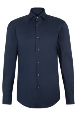 Hugo Boss Slim-fit Shirt In Easy-iron Cotton-blend Poplin In Blue