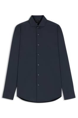 Hugo Boss Slim-fit Shirt In Easy-iron Cotton-blend Poplin In Blue