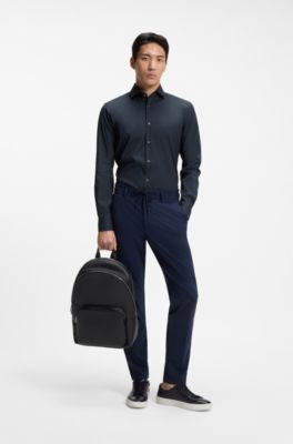 Camicia slim fit in popeline di misto cotone facile da stirare, Blu scuro