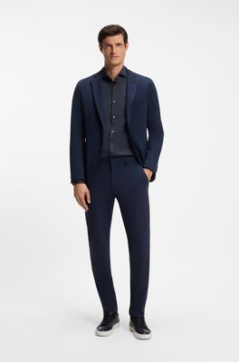 Slim-fit shirt in easy-iron cotton-blend poplin, Dark Blue