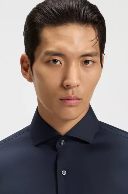Slim-fit shirt in easy-iron cotton-blend poplin