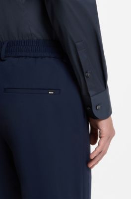 Slim-fit shirt in easy-iron cotton-blend poplin, Dark Blue