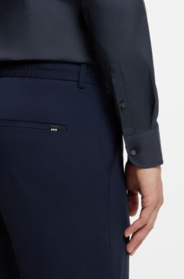 Slim-fit shirt in easy-iron cotton-blend poplin, Dark Blue