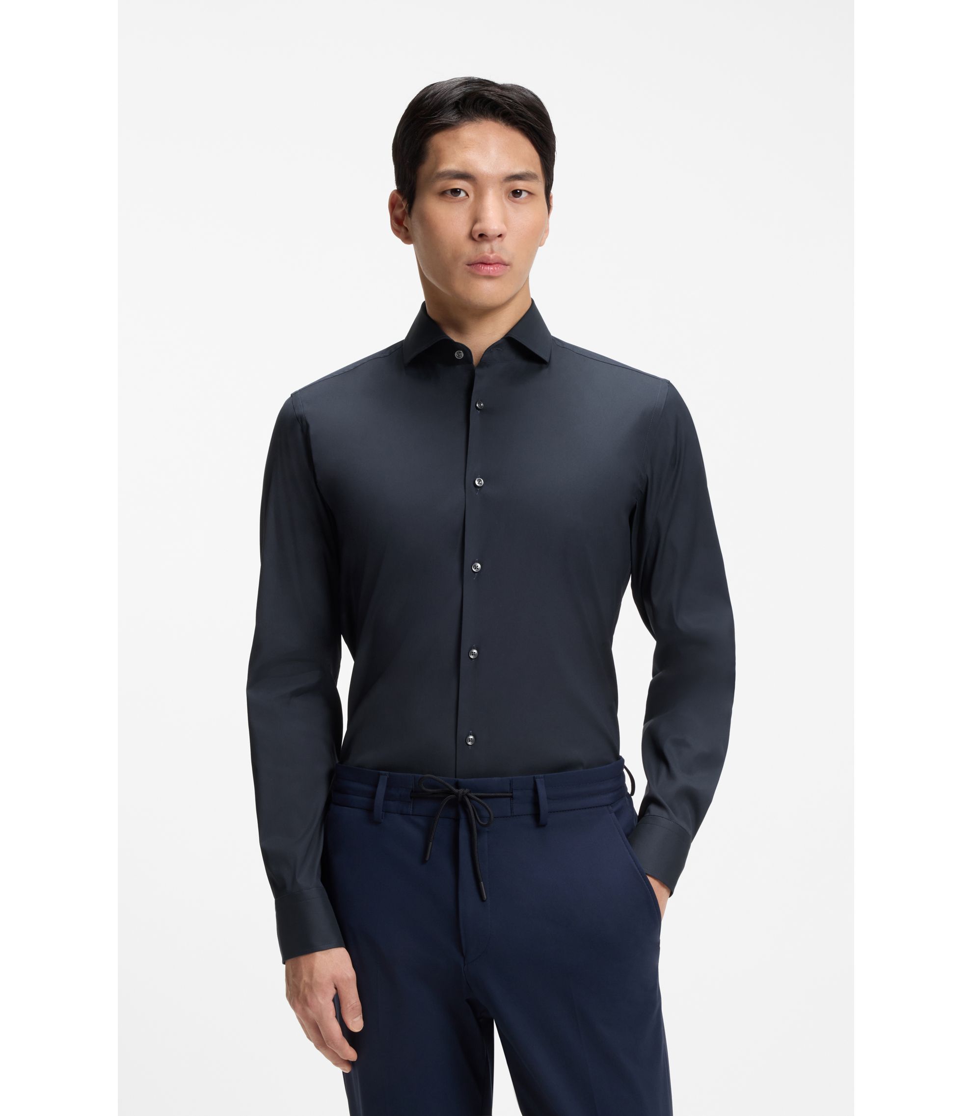 Hugo Boss Slim-Fit Popeline-Hemd aus bügelleichtem Baumwoll-Mix