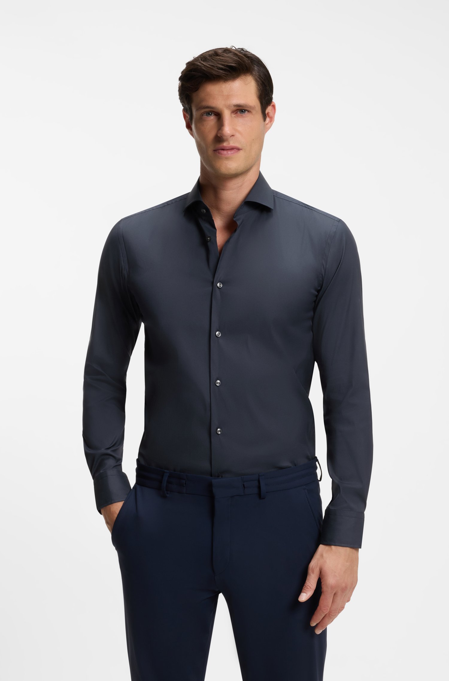 Boss Slim-fit shirt in easy-iron cotton-blend poplin skjortor & blusar herr