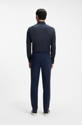 Slim-fit shirt in easy-iron cotton-blend poplin, Dark Blue