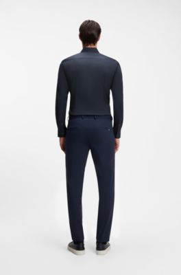 Slim-fit shirt in easy-iron cotton-blend poplin, Dark Blue
