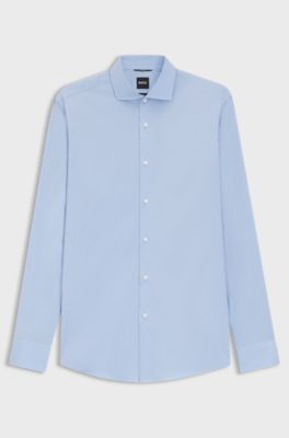 Slim-fit shirt in easy-iron cotton-blend poplin, Light Blue