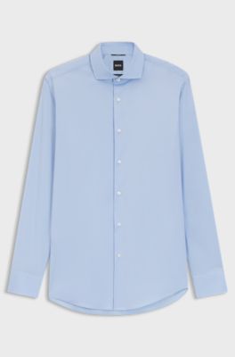 Slim-fit shirt in easy-iron cotton-blend poplin, Light Blue