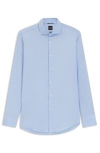 Slim-fit shirt in easy-iron cotton-blend poplin, Light Blue