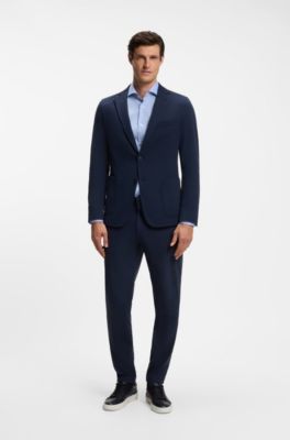 Slim-fit shirt in easy-iron cotton-blend poplin, Light Blue