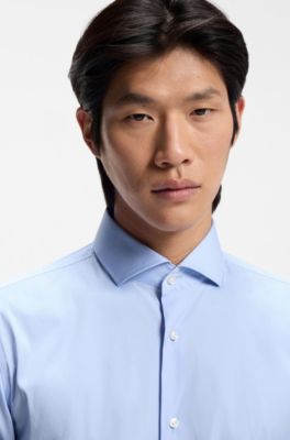 Camicia slim fit in popeline di misto cotone facile da stirare, Celeste