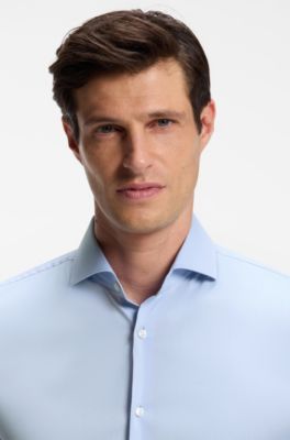 Slim-fit shirt in easy-iron cotton-blend poplin, Light Blue