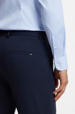 Slim-fit shirt in easy-iron cotton-blend poplin, Light Blue