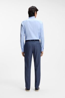 Slim-fit shirt in easy-iron cotton-blend poplin, Light Blue