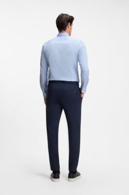 Slim-fit shirt in easy-iron cotton-blend poplin, Light Blue