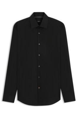 Slim-fit shirt in easy-iron cotton poplin, Black