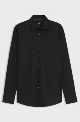 Slim-fit shirt in easy-iron cotton poplin, Black