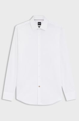 Slim fit skjorte i strygelet bomuldspoplin, Hvid