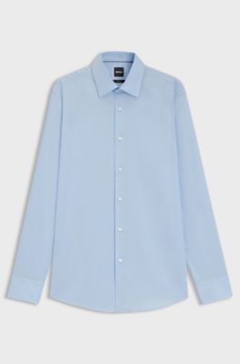 Slim-fit shirt in easy-iron cotton poplin, Light Blue