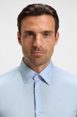 Camisa slim fit en popel&iacute;n de algod&oacute;n de planchado f&aacute;cil, Celeste
