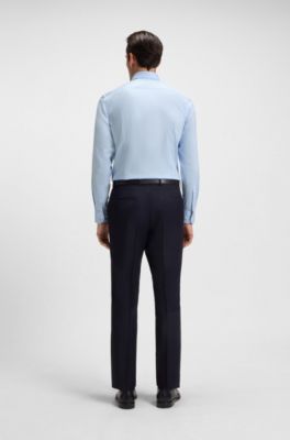 Camisa slim fit en popel&iacute;n de algod&oacute;n de planchado f&aacute;cil, Celeste