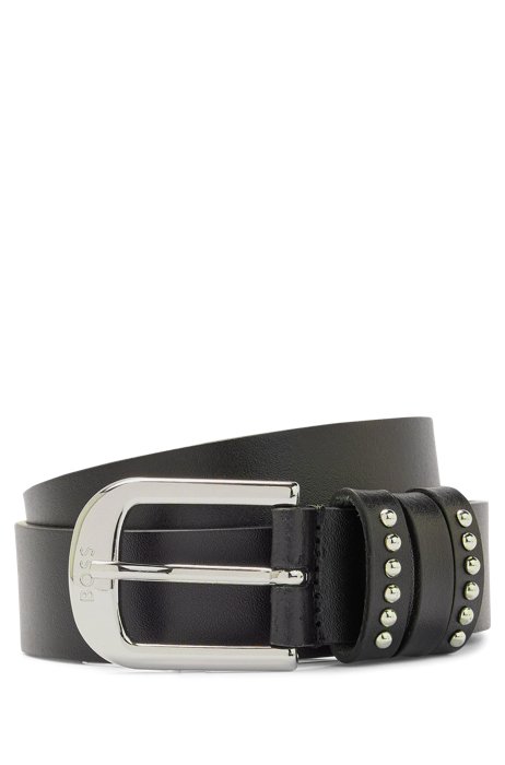 Italian-leather belt with riveted keepers, Black