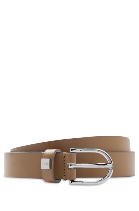 Italian-leather belt with branded-rivet keeper, Brown