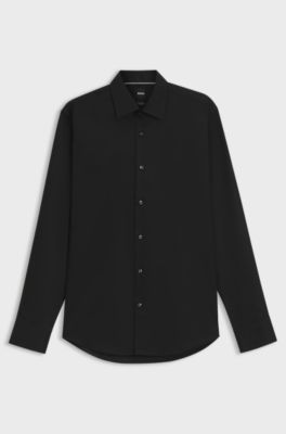 Camicia regular fit in popeline di cotone facile da stirare, Nero
