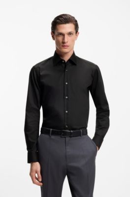 Regular-fit shirt in easy-iron cotton poplin, Black
