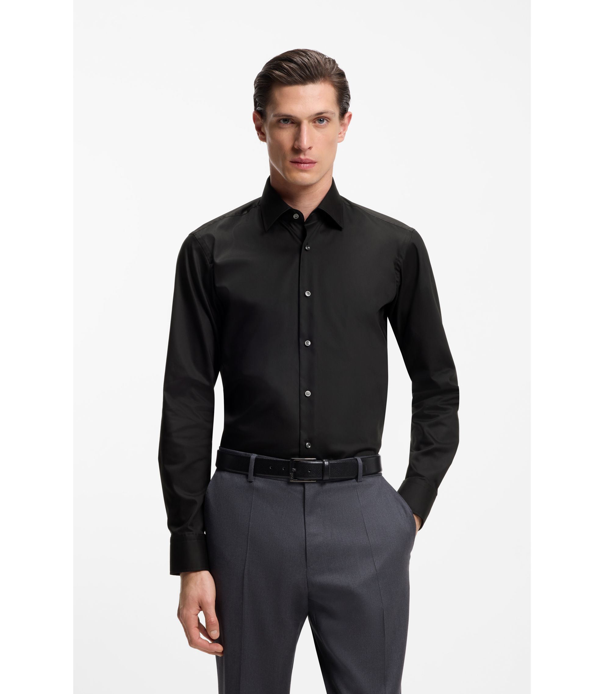 Regular-Fit Hemd aus bügelleichter Baumwoll-Popeline