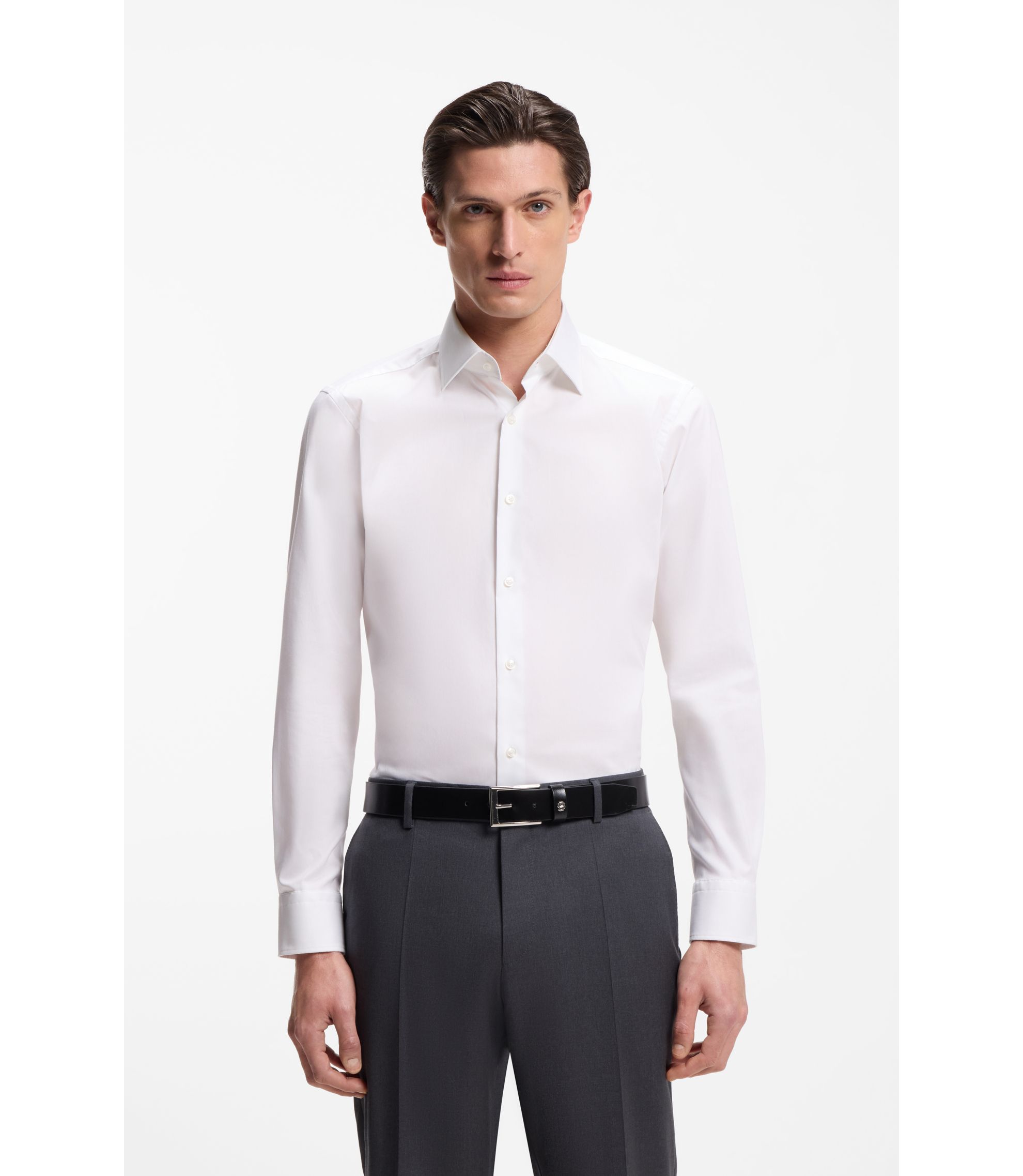 BOSS Chemise Regular Fit en popeline de coton facile à repasser