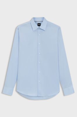 Regular-fit shirt in easy-iron cotton poplin, Light Blue