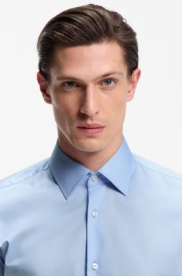 Regular-fit shirt in easy-iron cotton poplin, Light Blue