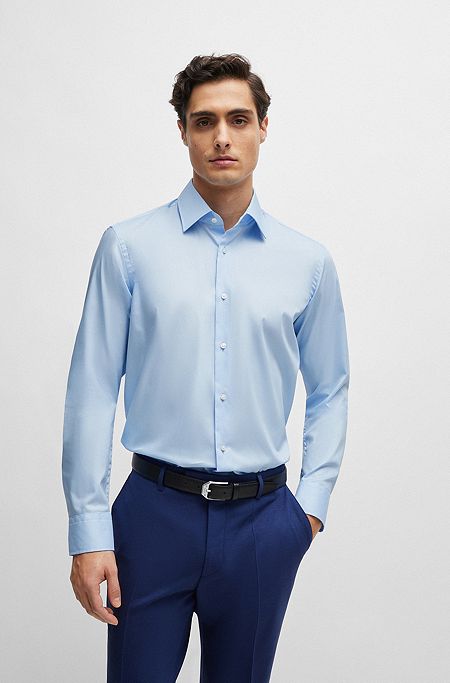 Regular-fit shirt in easy-iron cotton poplin, Light Blue