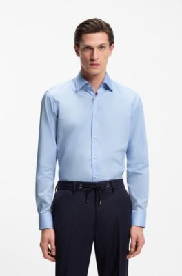 Regular-fit shirt in easy-iron cotton poplin, Light Blue