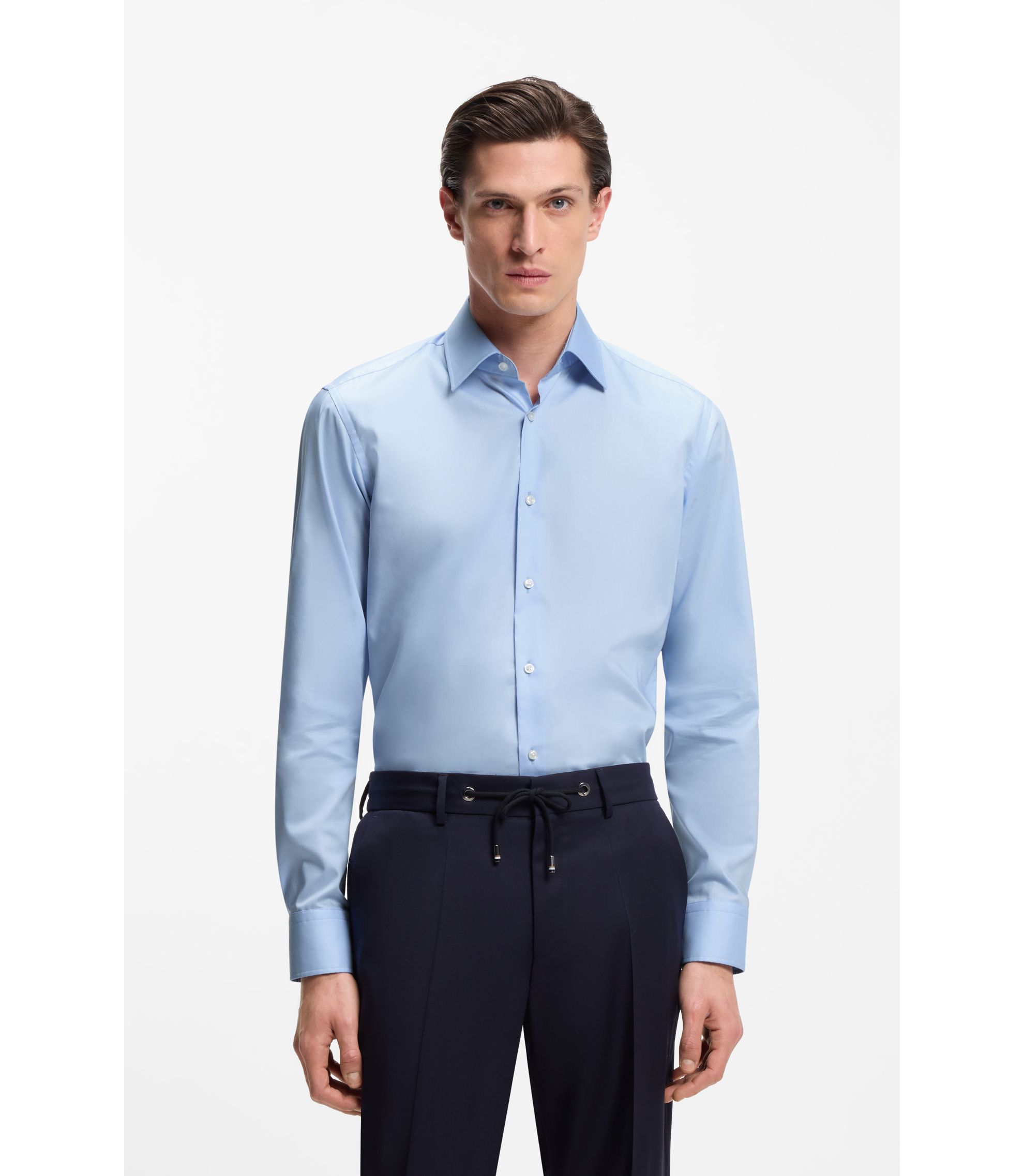 Regular-Fit Hemd aus bügelleichter Baumwoll-Popeline