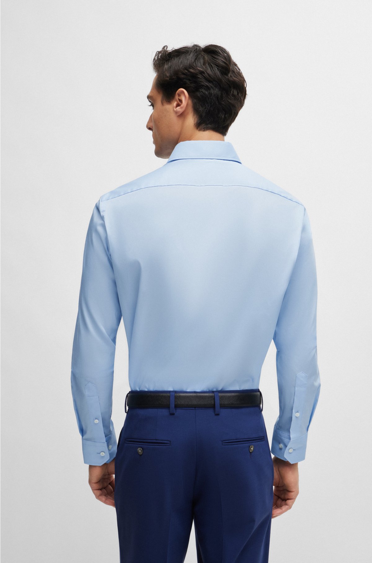 Regular-fit shirt in easy-iron cotton poplin, Light Blue