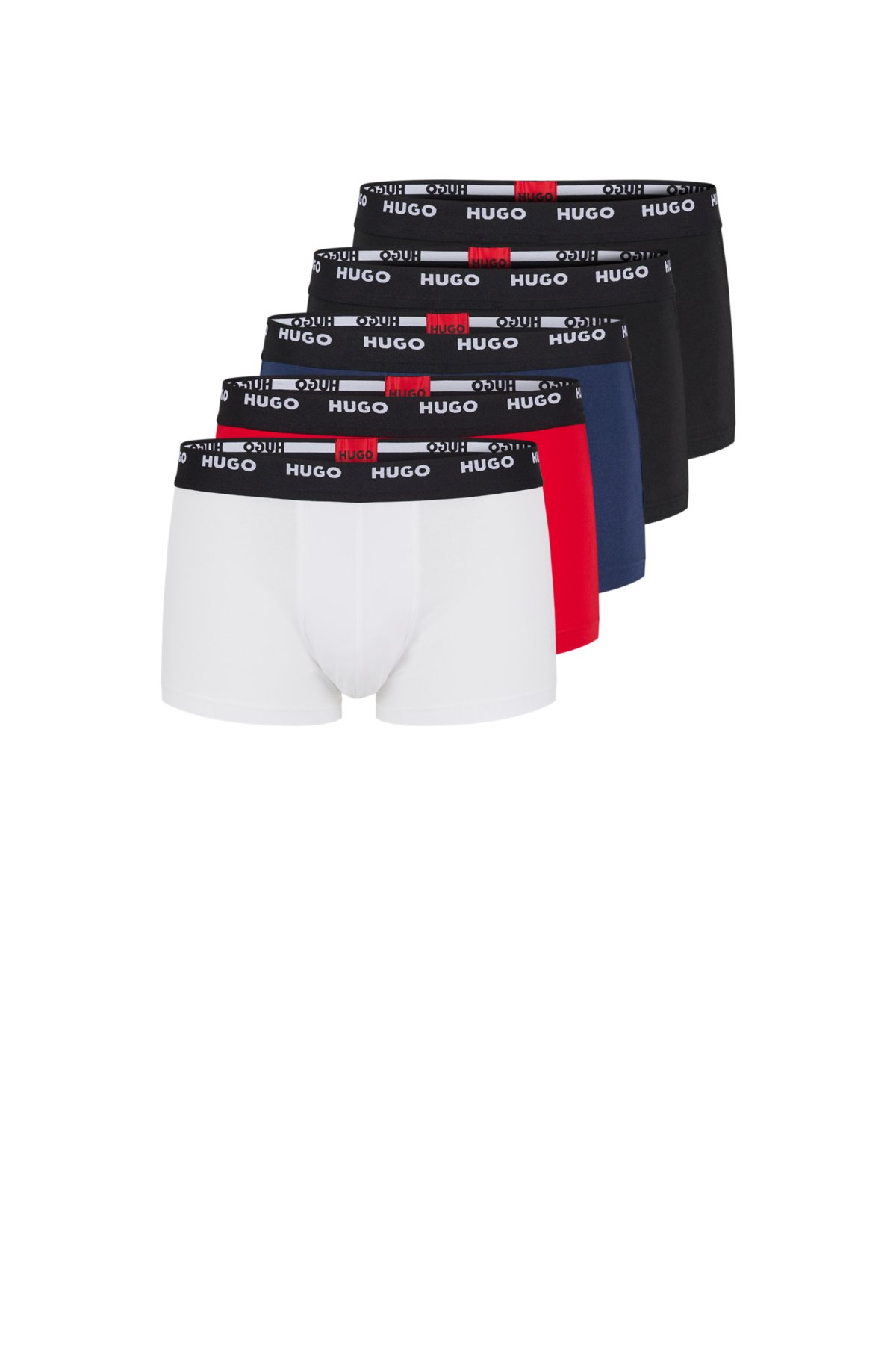 Omleiden springen Afsnijden HUGO - Five-pack of stretch-cotton trunks with logo waistbands