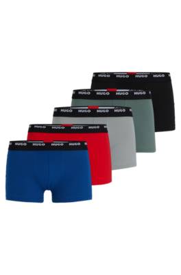 Hugo Five-pack Of Stretch-cotton Trunks With Logo Waistbands In Multi
