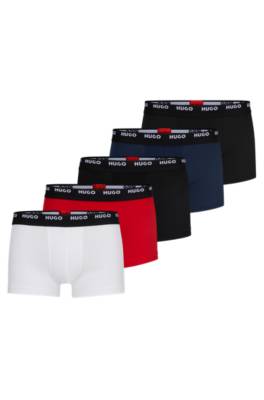 Hugo Five-pack Of Logo-waistband Trunks In Stretch Cotton