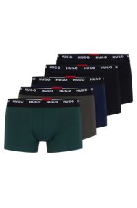 Five-pack of stretch-cotton trunks with logo waistbands, Black / Dark Green / Dark Blue